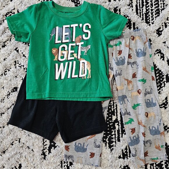 Carter's Toddler Boy Let's Get Wild 3 Piece Short Sleeve Pajama Set Safari 3T - Picture 1 of 11